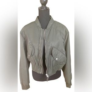 Zara Army Green Cropped Bomber Jacket
